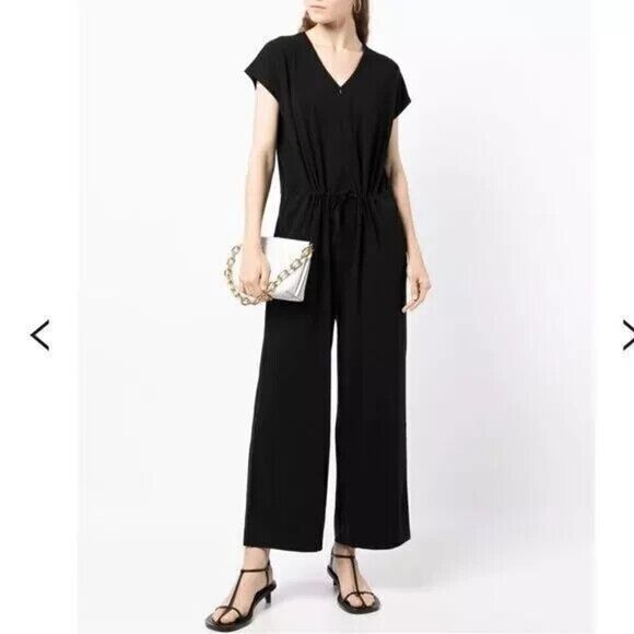 New Eileen Fisher Black Drawstring Short Sleeve Jumpsuit Medium - Picture 3 of 7
